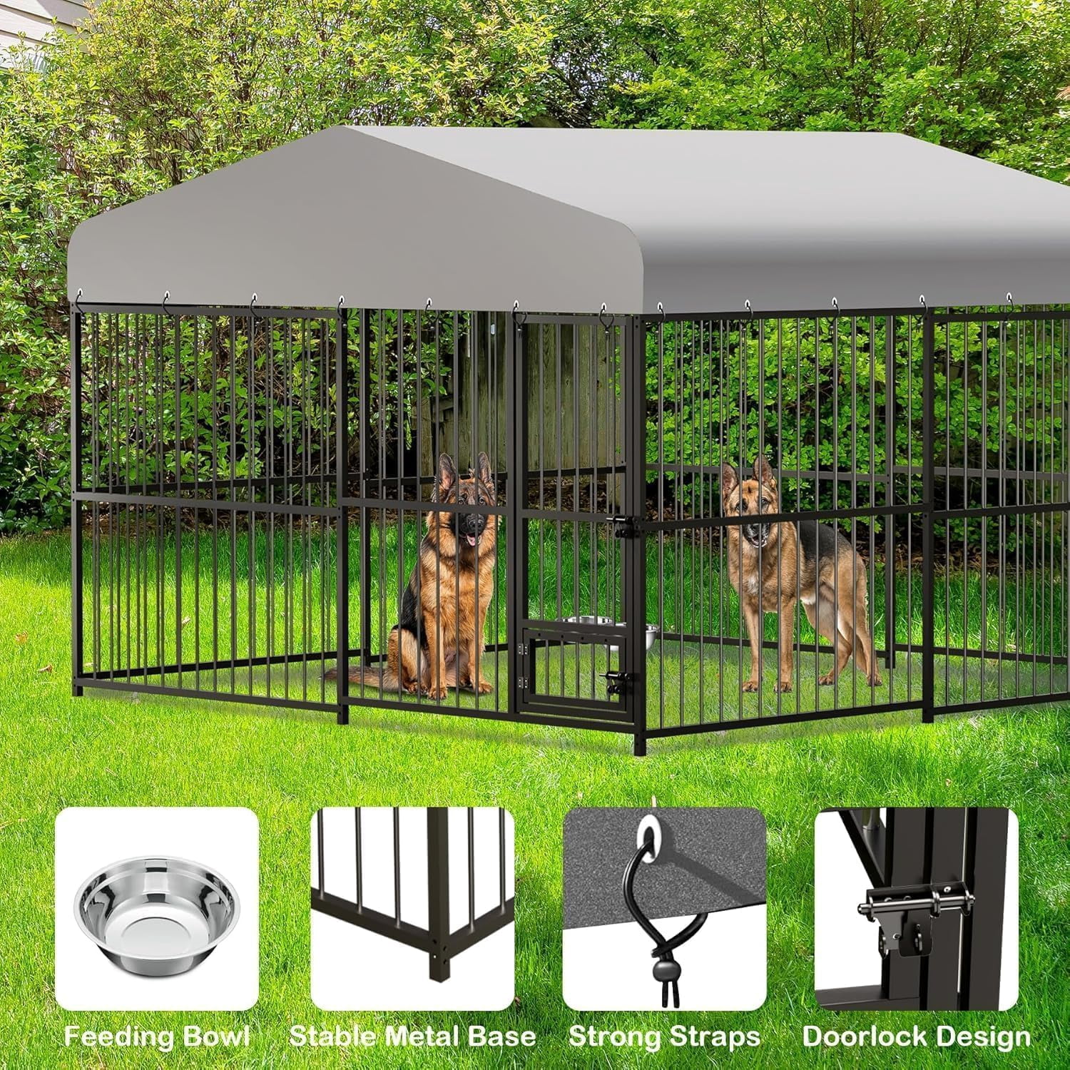 Dog Kennel Outside,10x10x6 FT Large Outdoor Dog Kennel with Weatherproof,Dog House,Dog Playpen Outdoor,Covered Dog Outside Kennel,for Medium and Large Dogs,Easy Assembly