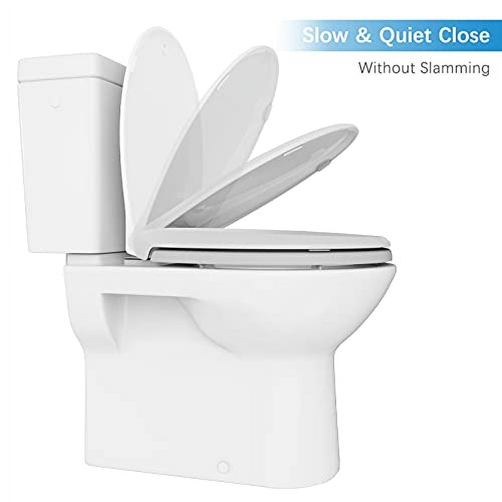 Durable Round Toilet Seat with Slow Soft Close - Easy to Install and Clean, Never Loosens - White, Fits Most Round Toilets