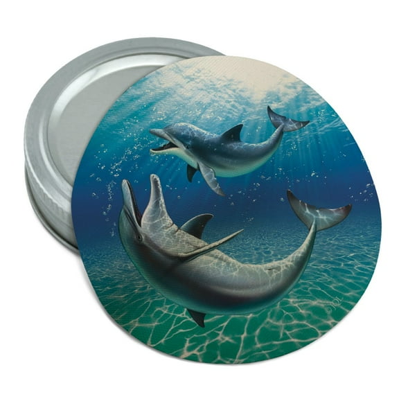 Dolphin and Baby Having Fun Ocean Round Rubber Non-Slip Jar Gripper Lid Opener