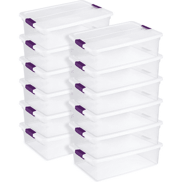12-Pack ClearView Latch Box, Stackable Storage Organizer Bins for Home, 32 Quart