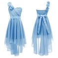 thumbnail image 3 of iiniim Girls One Shoulder Flowers Chiffon Wedding Bridesmaid High Low Dress Pageant Prom Evening Light Blue 12, 3 of 7