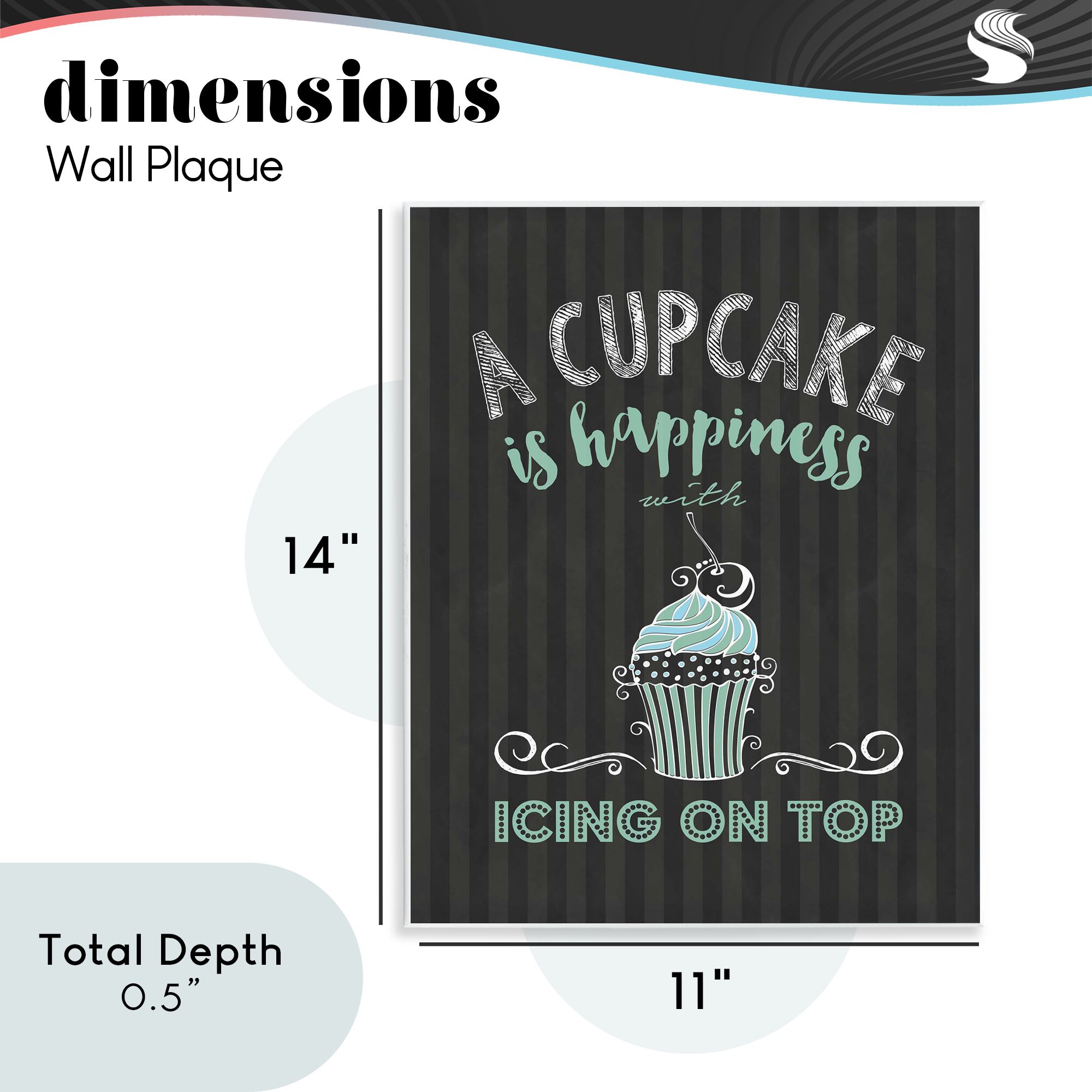 Cupcake Is Happiness with Icing Wall Plaque Art, design by Lettered and Lined
