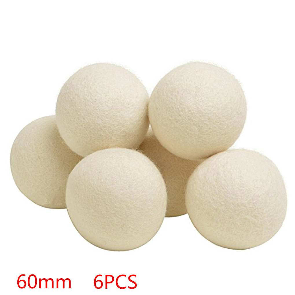 6PCS Natural Fabric Softener Reusable Drying Time Saving Clothing Wrinkles Reducing Wool Dryer Balls