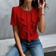 thumbnail image 6 of Kaemgyyd Shirts for Women Dressy Ruffle Front Round Neck Top Button up Short Sleeve Business Casual Summer Blouse, 6 of 6