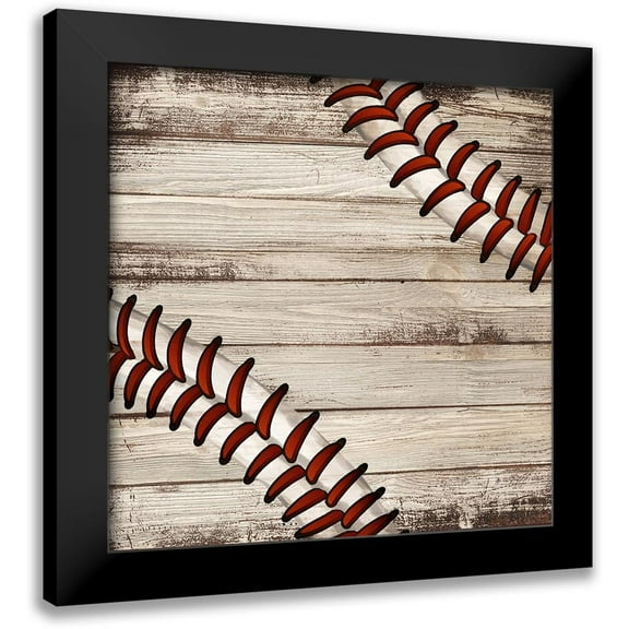 Atelier B Art Studio 12x12 Black Modern Framed Museum Art Print Titled - BASEBALL BALL ON WOOD