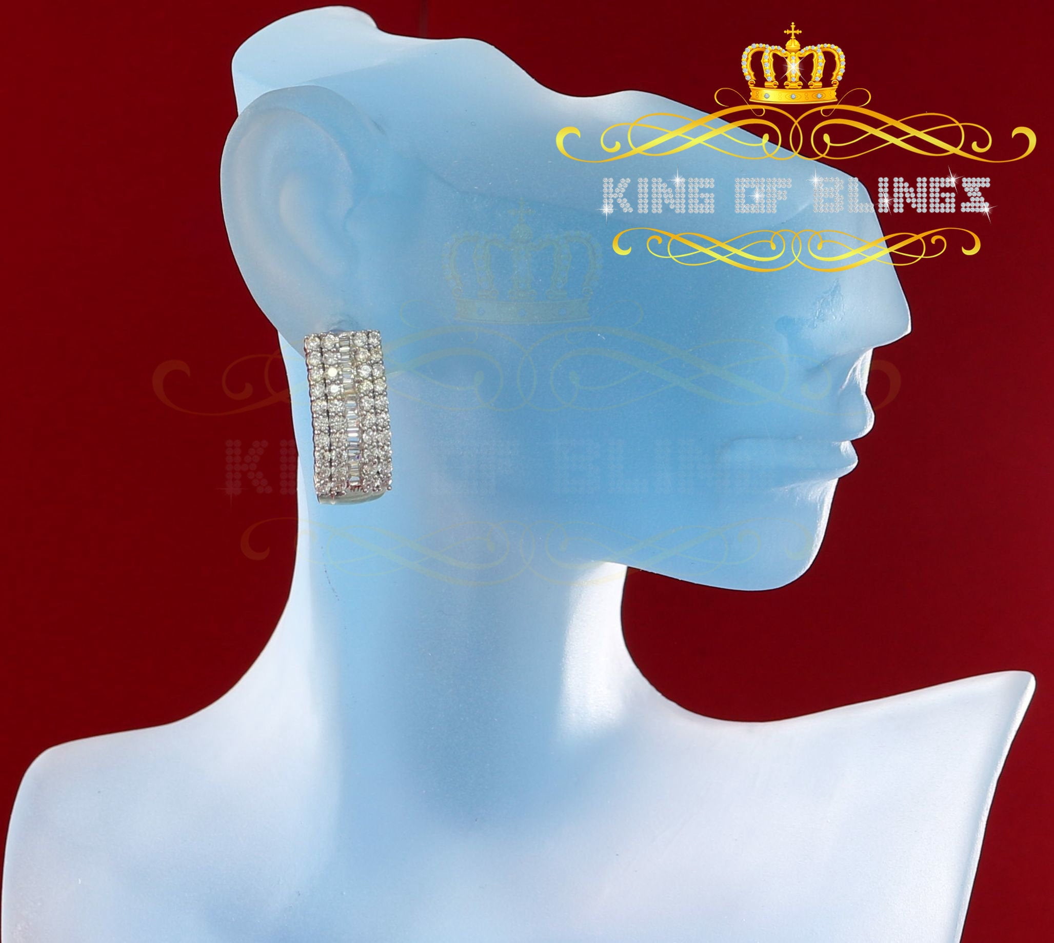King of Bling's 925 Yellow Silver Stud 5.48ct Cubic Zirconia Baguette Screw Back Women's Earring