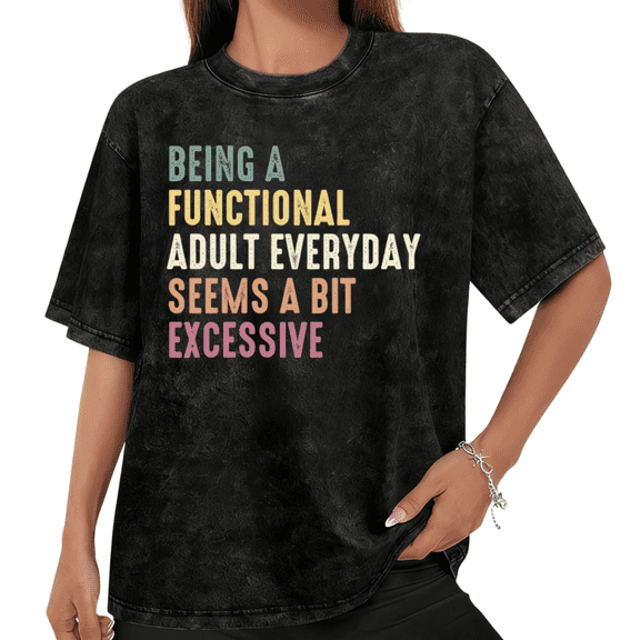 UNISHE Women's Functional Adult Aesthetic Funny Graphic Vintage Washed T-Shirt Short Sleeve Black S-2XL