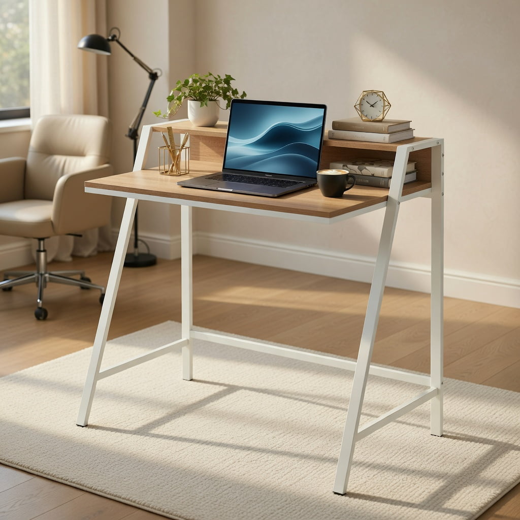 Yardi Yard 2 Tier Computer Desk PC Laptop Table Study Writing Home Office Workstation New-Natural, Computer Desk, Gaming Computer Desks for Study,Working,Writing