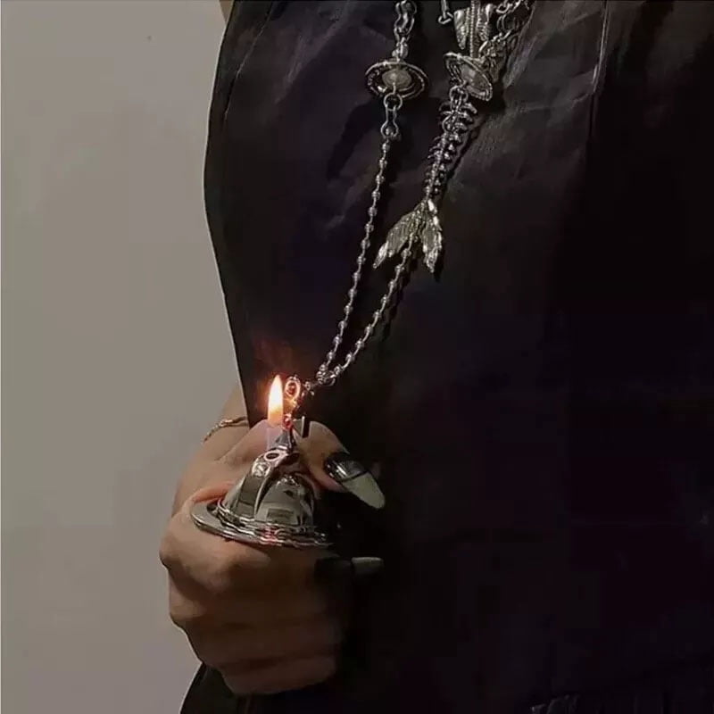 Vivienne Westwood Pendant Lighter Gas Lighters Two Orb Chains, Gift Box, Silver