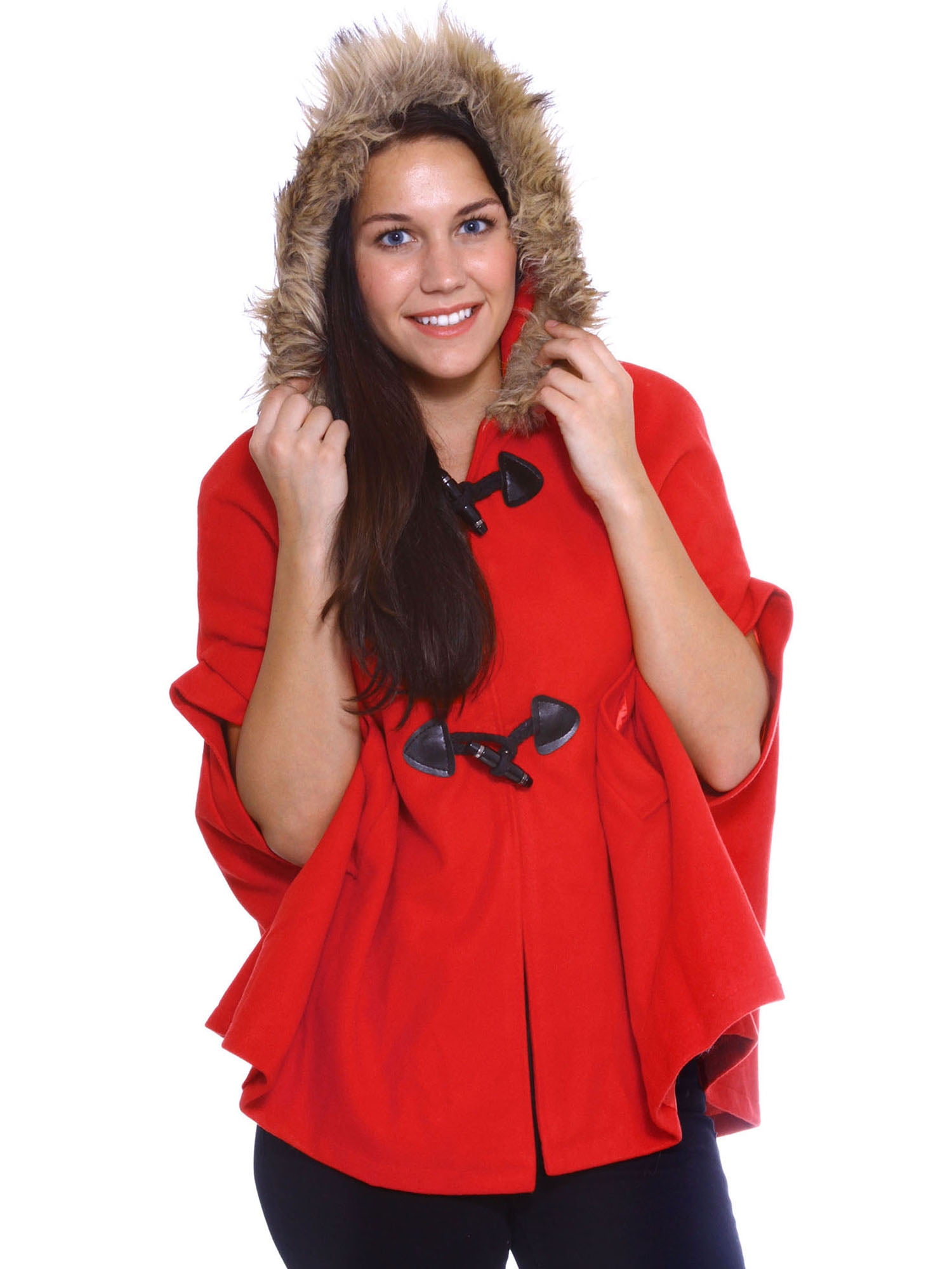 Women Fashion Thick Poncho Oversized Hoodie Faux Fur Coat Outwear