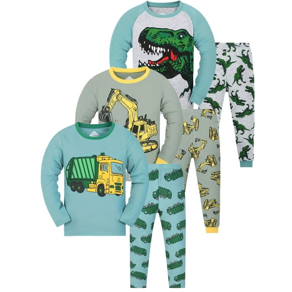 WIBACKER Kids & Toddler Boys Long Sleeve Top and Pants Sleepwear Cotton 2 Piece Pajama Set,Garbage Truck