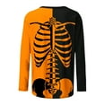 thumbnail image 4 of Patlollav Womens Winter Tees Casual Color Matching Skeleton Print Round Neck Loose T-Shirt Long Sleeve Shirt, 4 of 6