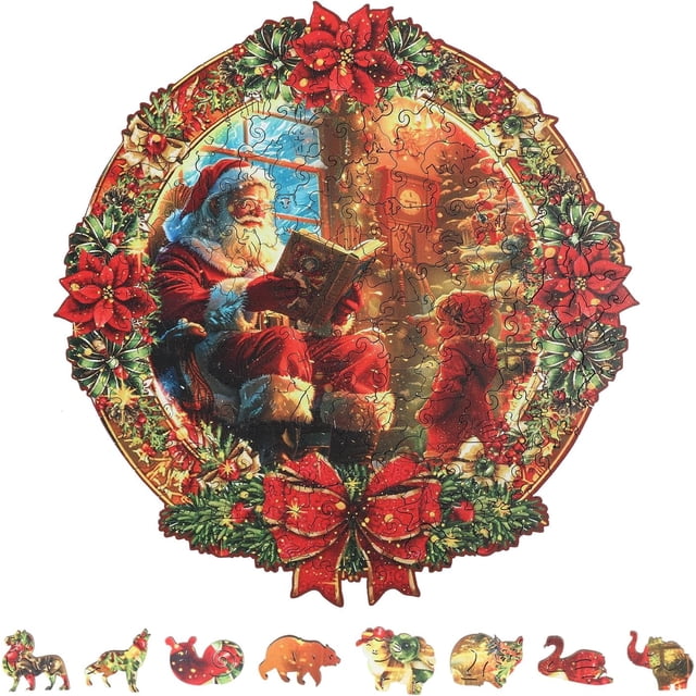 200 piezas de rompecabezas de madera de Papá Noel navideño para adultos, 270 x 280 mm/10,6 x 11 pulgadas, rompecabezas de madera para adultos, rompecabezas de madera con forma de animales coloridos