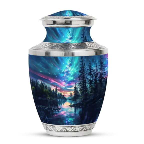 KARYLIZ Aurora Borealis Box Urn For Human Ashes Adult Male & Female - Cremation Urn For Ashes For Women - Urn For Ashes For Women Purple - Funeral Urn For Men - Burial Urn For Human Ashes (10inch)