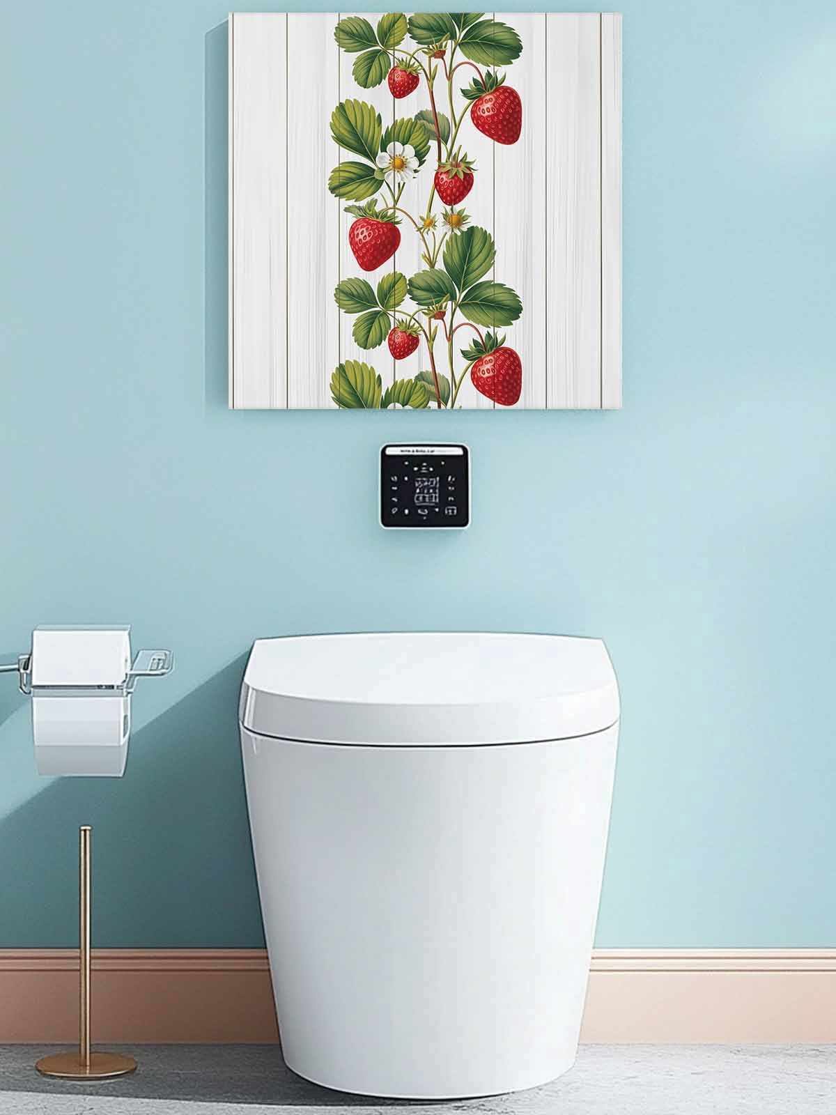 Strawberry Canvas Wall Art, Vintage Country Strawberry Leaf White Wood Grain Framed Wall Decor Modern Artwork Prints Painting for Living Room, Bedroom, Kitchen & Cafe Decor 16x16 Inch