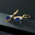 thumbnail image 5 of Gem Stone King 18K Yellow Gold Plated Silver Blue Created Sapphire and White Moissanite Dangle Earrings for Women (7.54 Cttw, Gemstone September Birthstone, Oval 10X8MM, Trillion 5MM), 5 of 5