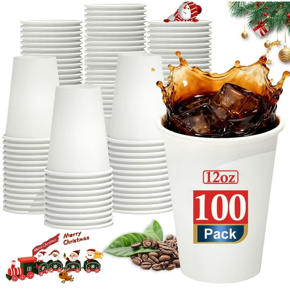 100 Pack 12 oz Disposable Cups, To Go Hot Cups,Leak-Free Food Safe Paper Cups