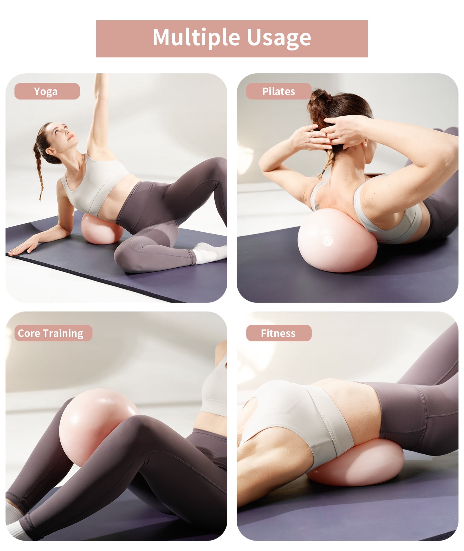 YR 9.8 inch Mini Yoga and Pilates Ball, Small Exercise Ball for Stability, Core Training and Physical Therapy, Pink