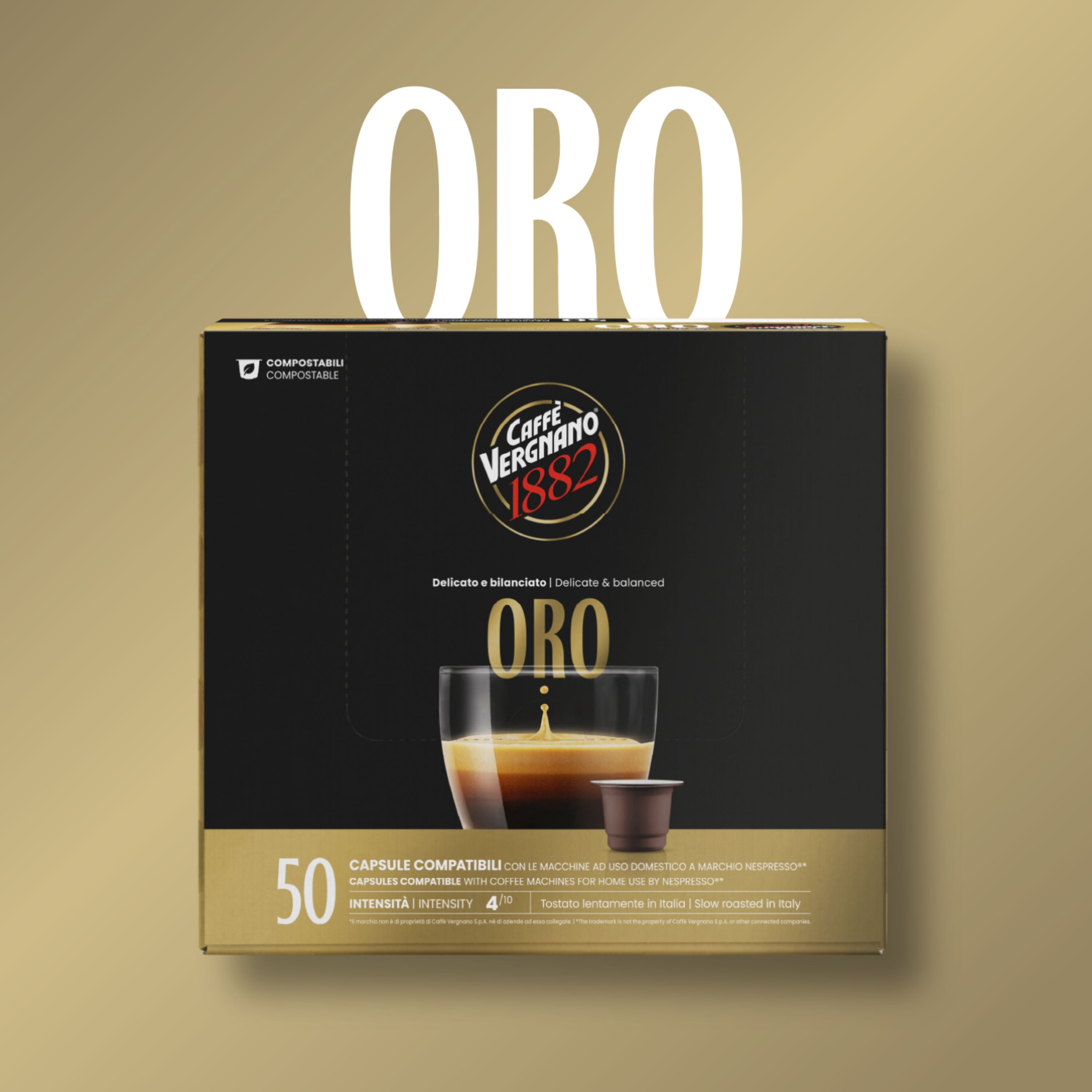 Caffe Vergnano 1882 Medium Roast Arabica Robusta Espresso Original Line Machine Compatible Capsules, Single-Serve Italian Coffee for Nespresso Machines, Intensity 4/10, Oro, 50 Ct