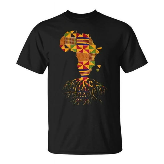 SR Cool Africa Map Traditional Kente Cloth African Roots T-shirt