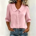 thumbnail image 6 of hotojiny Women Blouses Dressy Casual Lantern 3/4 Length Sleeve Tops Collared Button down Shirt Spring Summer Beach Vacation Clothes, 6 of 7