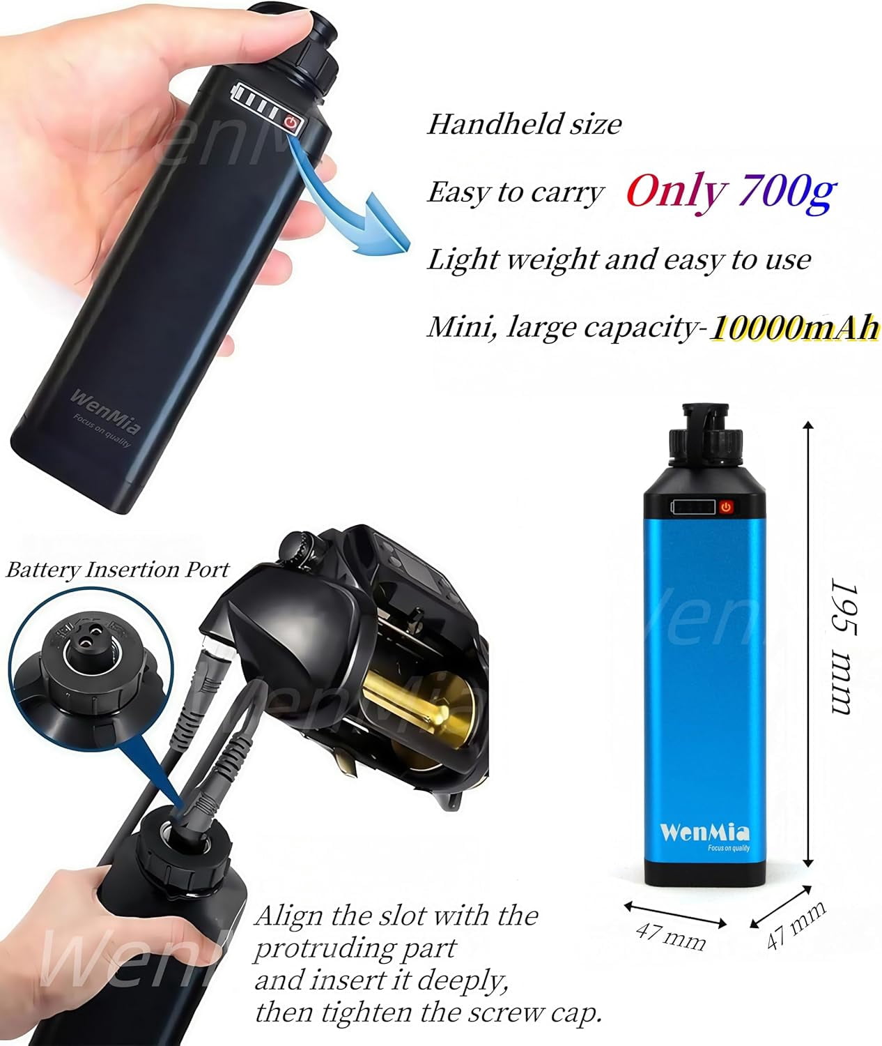 14.8V Super Mini Electric Fishing Reel 10000mah Battery IP68 Waterproof Aerospace Aluminum Body Compatible for Da*iwa and Portable Design
