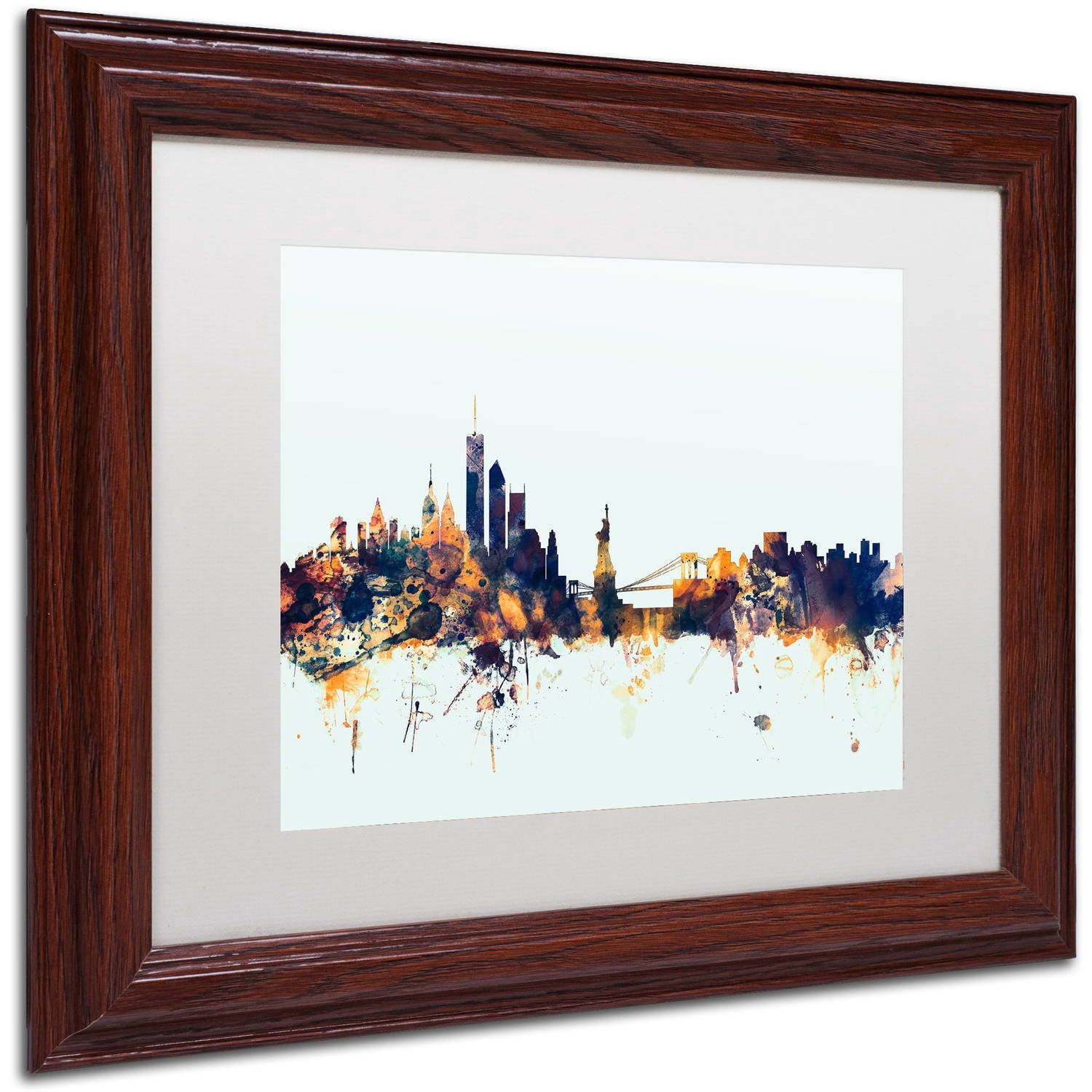 Trademark Fine Art "New York Skyline Blue" Canvas Art by Michael Tompsett, White Matte, Wood Frame
