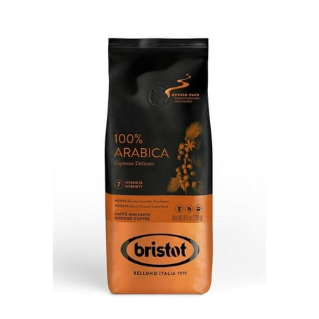 Bristot 100% Arabica Ground Coffee | Espresso Delicato - Italian Ground Espresso - Medium Roast - For Moka, French Press, Pour Over - 8.8oz/250