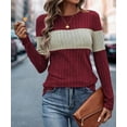 thumbnail image 2 of NJWS Women Striped Color Block Knit Sweater Long Sleeve Crew Neck Slim Fit Pullover Top Lightweight Casual Wear for Fall Winter, 2 of 6
