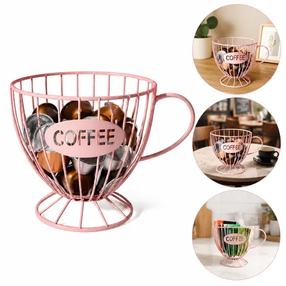 Generic Pink Wire Mesh K Cup Holder, Large Capacity Countertop Storage Basket for Pods, Tea Bags and Kitchen Bar Supplies