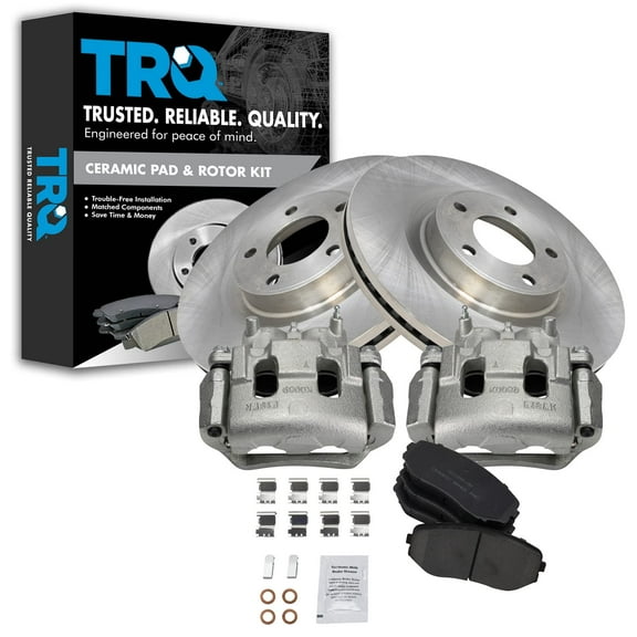 TRQ Front Brake Pad & Rotor Kit Brake Caliper Brake Pads Brake Rotor Ceramic Vented Fits Select 2007-2014 Ford Edge 2007-2015 Lincoln MKX