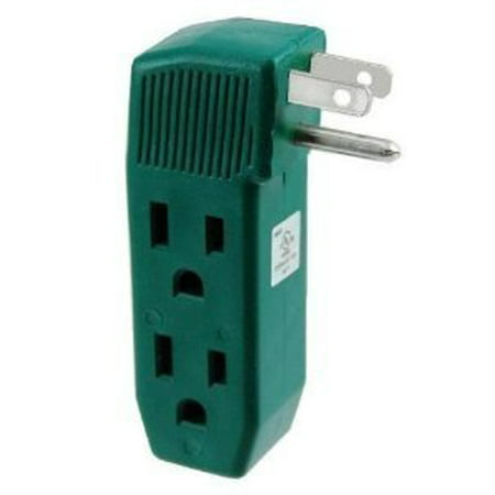 3 Way Outlet Wall Tap - Vertical Shape Triple Prong Wall Splitter Adapter For Behind Furniture - Multi Plugin Locations (2) On Right Side & (1) On Left Side- Green Color ( UL Listed ) - By