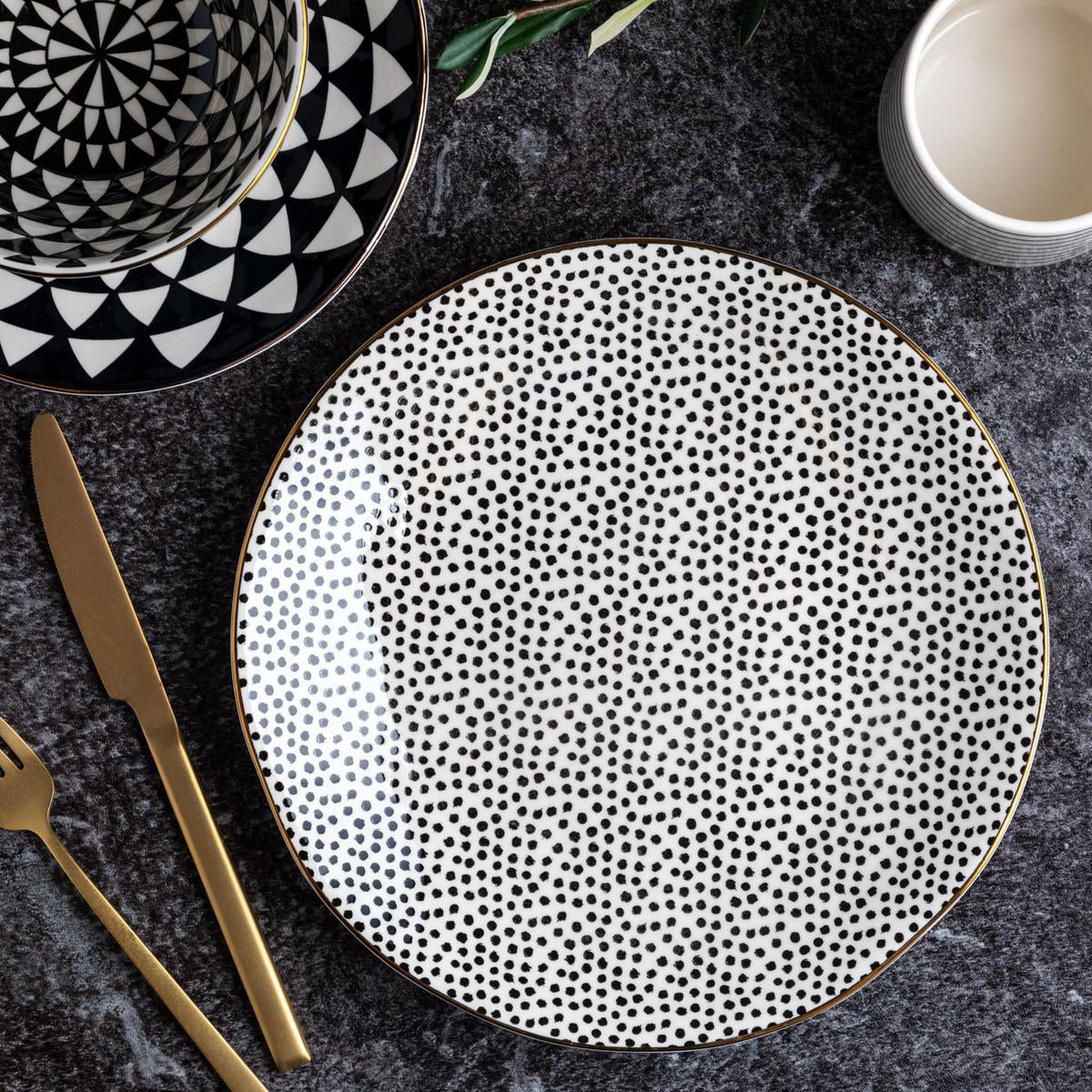 Thyme & Table Dinnerware Black & White Pattern Stoneware Appetizer Plates New 