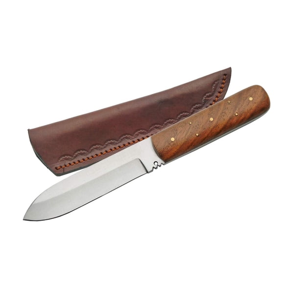 SZCO 8" Classic Patch Knife, Full Tang Handle with Brass Pins, Stainless Steel Fixed Blade Utility Tool with Leather Sheath for Hunting and Traditional Crafting
