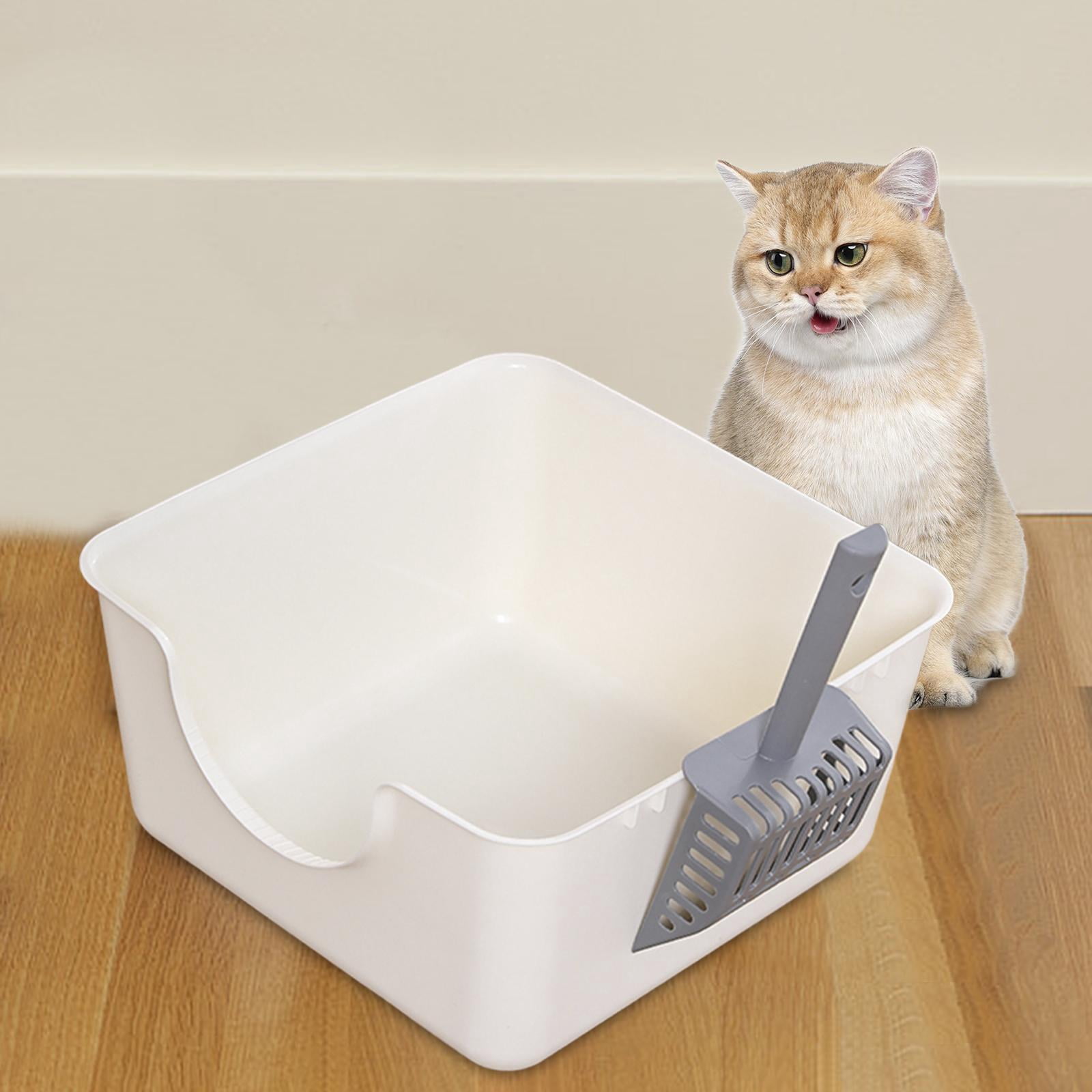 YWMJZEU Cat Litter Box Easy to Clean with Scoop for Indoor Cats Open Top Pet Litter Tray White