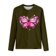 thumbnail image 3 of CLOISE Breast Cancer Blouses Women Long Sleeve Crewneck Tshirts Butterfly Ribbon Pink Breast Cancer Awareness Tee Shirts Cute Comfy Shirts Cancer Fight Clothes Army Green XL, 3 of 4