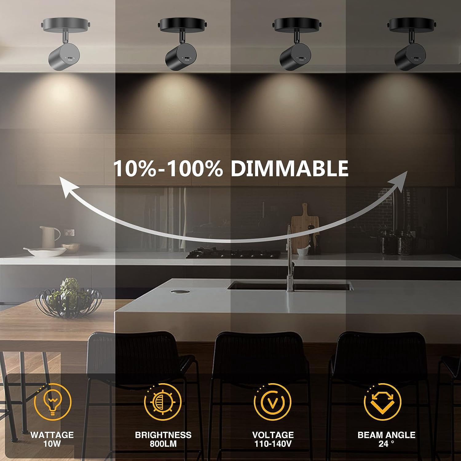 VANoopee 5-Color Dimmable Ceiling Spotlight Flush Mount Adjustable Directional LED Spot Lights Indoor Bright Accent Fixture for Art Picture Living Room Bedroom - CRI90 24° Flicker Free 10W 800lm Black