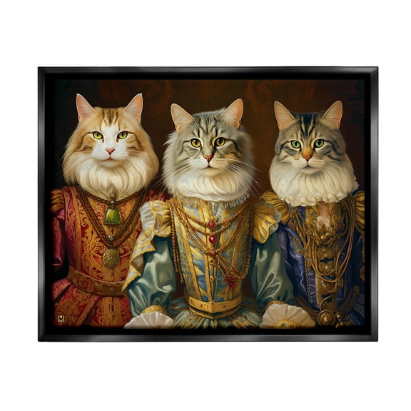 Stupell Industries Regal Cat Trio Animals & Insects Painting Black Floater Framed Canvas Art Print Wall Art, 21 x 17