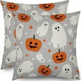 thumbnail image 2 of Grey Halloween Pillow Covers 20x20 Set of 2 Cute Ghost Pumpkin Print Outdoor Decorative Throw Pillows Halloween Scary Themed Farmhouse Pillowcases Linen Cushion Case Decor for Home Sofa Couch Bed, 2 of 3