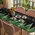 thumbnail image 3 of Black Christmas Table Cloths for 8 Foot Rectangle Tables, Winter Xmas Trees Snowflake Holiday Patio Waterproof Elastic Fitted Tablecloths, Washable Rectangular Table Cover for Camping, 3 of 8
