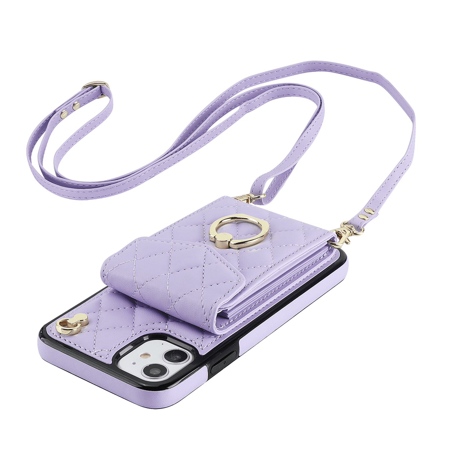 Asuwish Wallet RFID Blocking PU Leather Cell Phone Case with Tempered Glass Screen Protector, Wrist Strap for iPhone 11, Purple