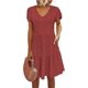 thumbnail image 3 of Vestido casual de mujer con bolsillos y cuello en V con volantes y manga casquillo, mini vestido de una línea, 3 of 5