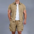 thumbnail image 6 of Bpyeka Men's Big & Tall Casual Two-Piece Matching Set, Button Down Collar Short Sleeve Shirt & Drawstring Cargo Shorts, Multi-Pocket Workwear Outfit, 3XL-5XL, 6 of 8