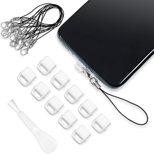 Kit de limpieza para puerto de carga USB C con 10 tapones antipolvo, cuerdas para colgar y cepillo de limpieza para proteger el enchufe del teléfono móvil y mantener el puerto Aestivo |