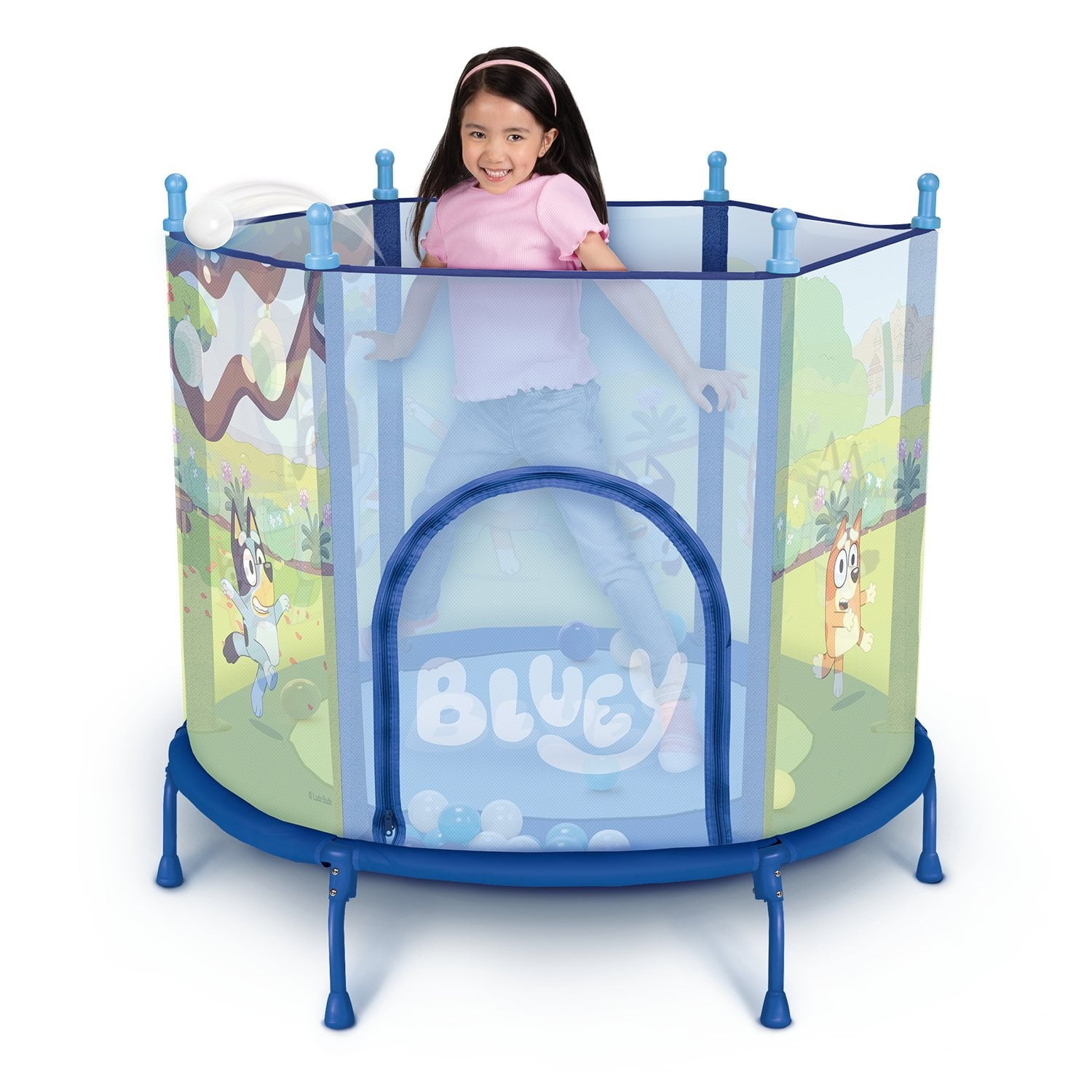 Bluey 4' Kids Trampoline with Soft Play Balls
