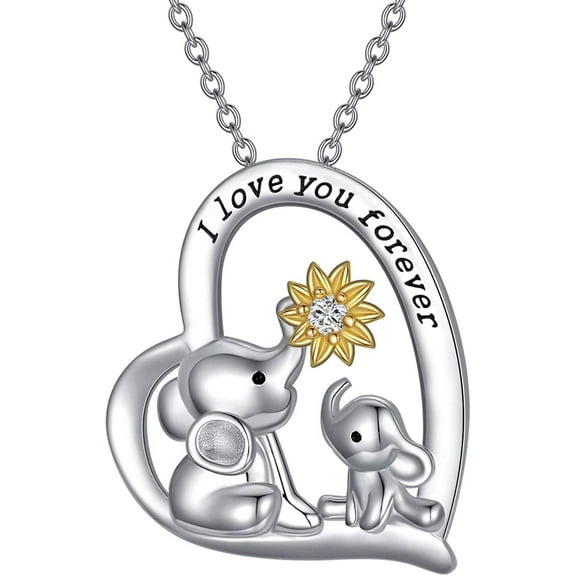 AOBOCO Gifts for Mom, 925 Stering Silver Mom and Son/Daughter Elephant Necklaces for Women Mom