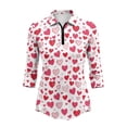 thumbnail image 2 of Uorisanigo Pink Heart Women's 3/4 Sleeve Golf Top Size L Comfortable Polyester Spandex Fabric Moisture Wicking Casual Tennis Activewear Versatile Zipper Neck Pullover Outing Wear, 2 of 7