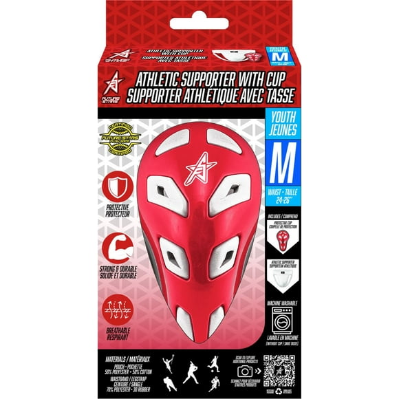 Support athlétique Future Stars avec jock cup et sangle de maintien - jeune - taille moyenne - Équipement de protection antimicrobien, lavable en machine et de style professionnel
