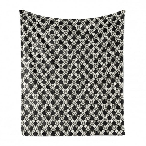 Stripe Soft Flannel Fleece Throw Blanket, Retro Print Simple Geometric Pattern with Overlap and Nested Circles, Cozy Plush for Indoor and Outdoor Use, 70" x 90", Charcoal Grey Eggshell, by Ambesonne