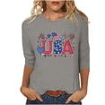 thumbnail image 2 of MORESEC Women's 4th of July Plus Size T-Shirts USA Flag Casual Basic Tee Round Neck 3/4 Sleeve Patriotic Holiday Graphic Tops Summer Vacation Fashion Clothes, Gray 2XL, 2 of 5